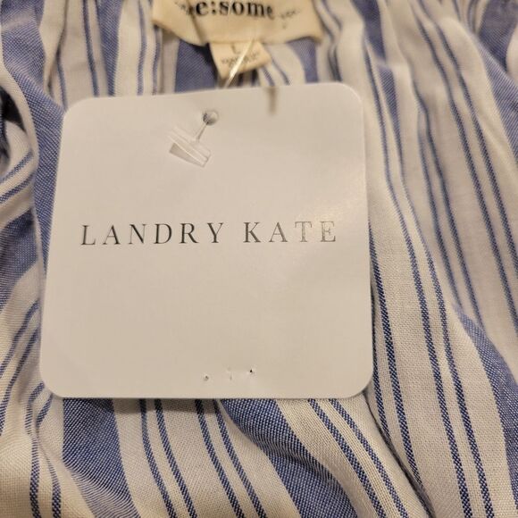 Kate Landry ee:some Off the Shoulder Denim Blue and White Striped‎ Top Size L - Picture 8 of 8